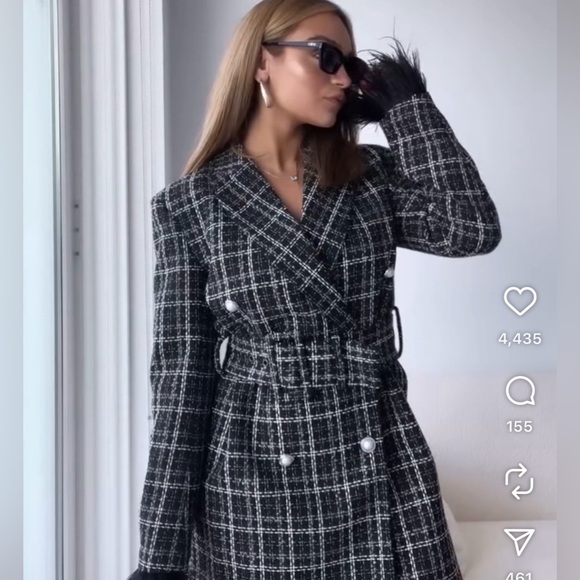 NWT BCBGMaxAzria Tweed Blazer Dress With Feather Sleeves - Picture 2 of 14